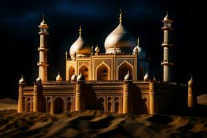 a large white mosque in the desert. AI-Generated photo