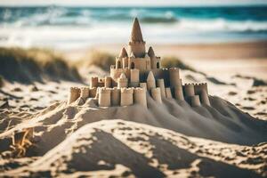 a sand castle on the beach. AI-Generated photo