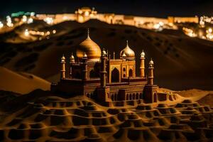 a model of a mosque in the desert at night. AI-Generated photo