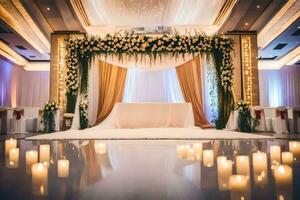 Boda ceremonia con velas y flores generado por ai foto