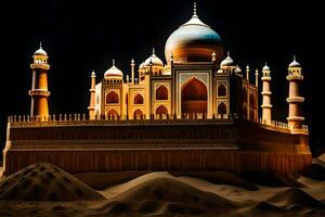 a model of the taj mahal is shown in the desert. AI-Generated photo