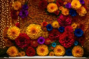 a colorful flower wall decorated with paper flowers. AI-Generated photo