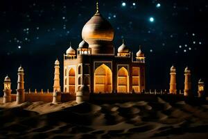 a taj mahal at night with stars in the sky. AI-Generated photo