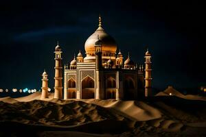 a taj mahal in the desert at night. AI-Generated photo