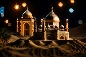 a model of a mosque in the desert. AI-Generated photo