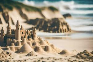 a sand castle on the beach. AI-Generated photo