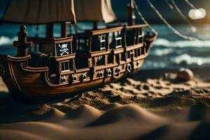 foto fondo de pantalla el cielo, mar, arena, barco, pirata, el mar, el cielo,. generado por ai
