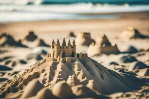 arena castillos en el playa. generado por ai foto