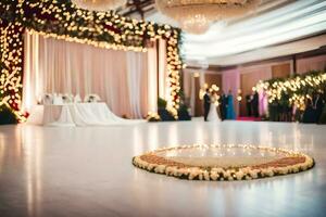 a wedding dance floor with candles and flowers. AI-Generated photo