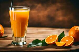 an orange juice with a straw and slices of oranges. AI-Generated photo