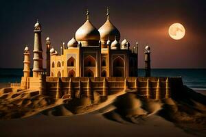 the taj mahal is a beautiful sand castle. AI-Generated photo