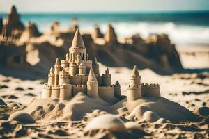 a sand castle is shown on the beach. AI-Generated photo