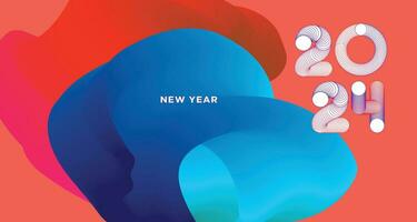 Happy New Year 2024 Colorful Greeting Card Banner for Social Media. Vector Abstract Fluid Background Design