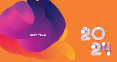 Happy New Year 2024 Colorful Greeting Card Banner for Social Media. Vector Abstract Fluid Background Design