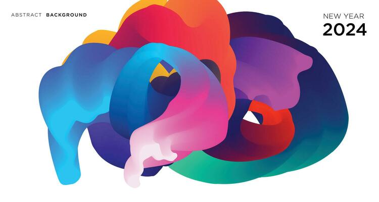 New Year 2024 Calendar Cover and Greeting Card Banner Design with Colorful Abstract Fluid Background