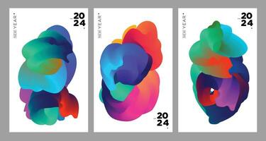 New Year 2024 Calendar Cover and Greeting card with Colorful Abstract Fluid Background Design vector