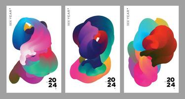 New Year 2024 Calendar Cover and Greeting card with Colorful Abstract Fluid Background Design vector