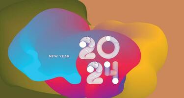 Happy New Year 2024 Colorful Greeting Card Banner for Social Media. Vector Abstract Fluid Background Design