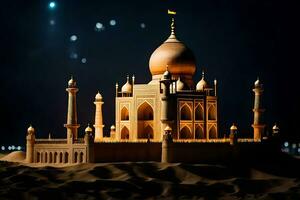 a taj mahal in the desert at night. AI-Generated photo