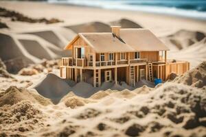 a model of a house on the beach. AI-Generated photo