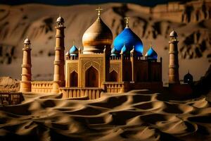 a model of a mosque in the desert. AI-Generated photo