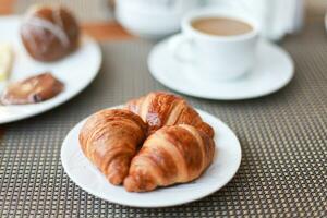 Breakfast in the hotel. Croissants for breakfast. Good morning at the hotel photo