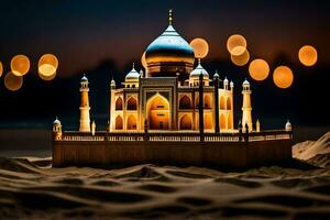 a model of the taj mahal in the desert. AI-Generated photo