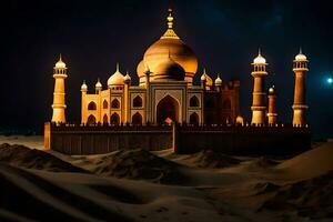 a large taj mahal in the desert at night. AI-Generated photo