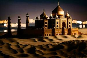 a model of a taj mahal in the desert. AI-Generated photo