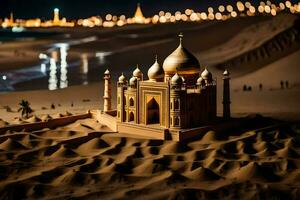 a model of a taj mahal in the sand. AI-Generated photo