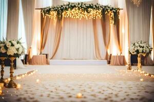 un Boda ceremonia con velas y flores generado por ai foto