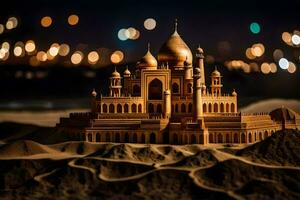 a model of a taj mahal in the desert. AI-Generated photo