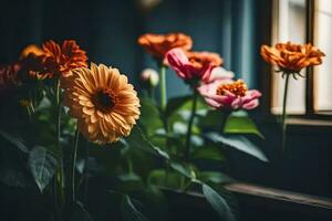 flowers in a window. AI-Generated photo