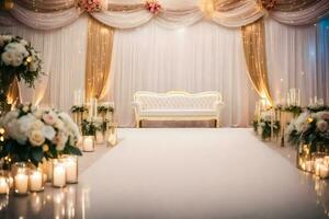 wedding ceremony with white and gold decor. AI-Generated photo