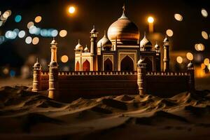 a model of a taj mahal in the desert at night. AI-Generated photo