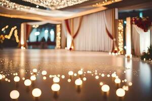 a wedding reception with candles and lights. AI-Generated photo