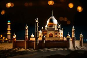 a model of a taj mahal in the sand. AI-Generated photo