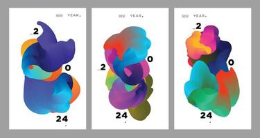 New Year 2024 Calendar Cover and Greeting card with Colorful Abstract Fluid Background Design vector