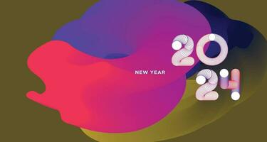 Happy New Year 2024 Colorful Greeting Card Banner for Social Media. Vector Abstract Fluid Background Design