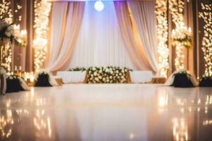 a wedding reception with white and gold decorations. AI-Generated photo