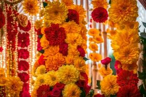 a colorful display of flowers in a wedding ceremony. AI-Generated photo