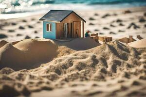 a miniature house on the beach. AI-Generated photo
