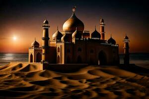 a beautiful mosque in the desert at night. AI-Generated photo