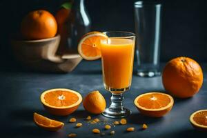 orange juice in a glass with slices of oranges. AI-Generated photo