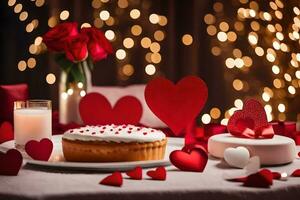 valentine's day dessert with red hearts. AI-Generated photo