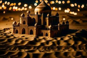 a model of a taj mahal in the desert. AI-Generated photo