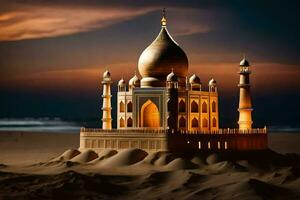 a model of the taj mahal in the desert. AI-Generated photo