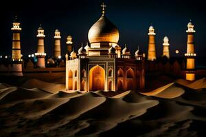 a mosque in the desert at night. AI-Generated photo