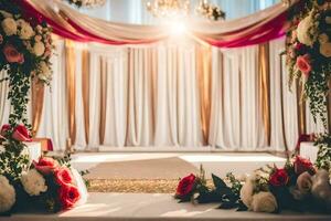 wedding ceremony with red and gold flowers. AI-Generated photo