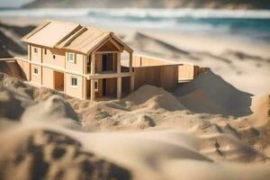 un modelo de un casa en el playa. generado por ai foto
